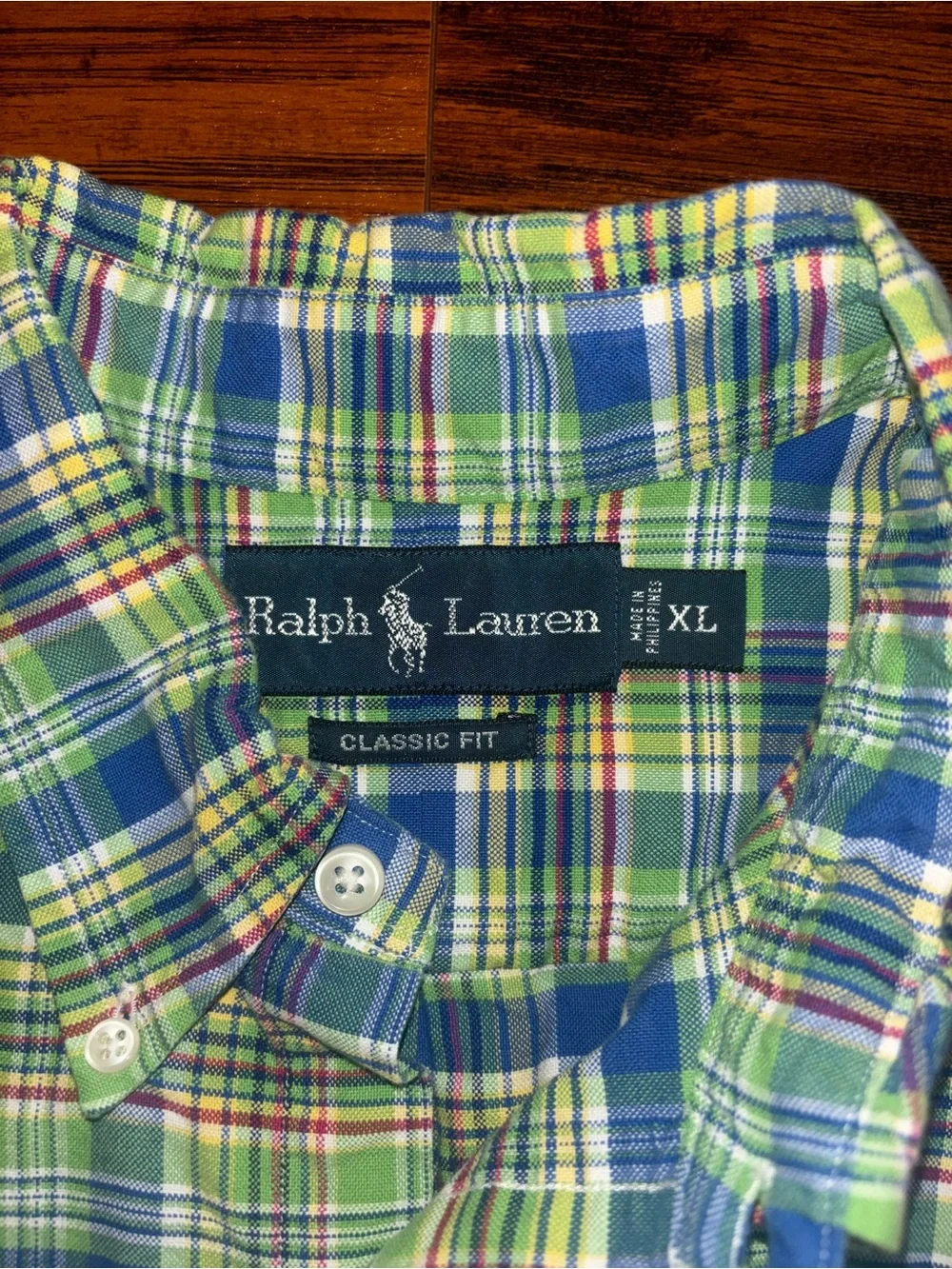 Ralph Lauren Vintage Oxford Cotton Polo Pony Green Blue Plaid Button-Down Shirt